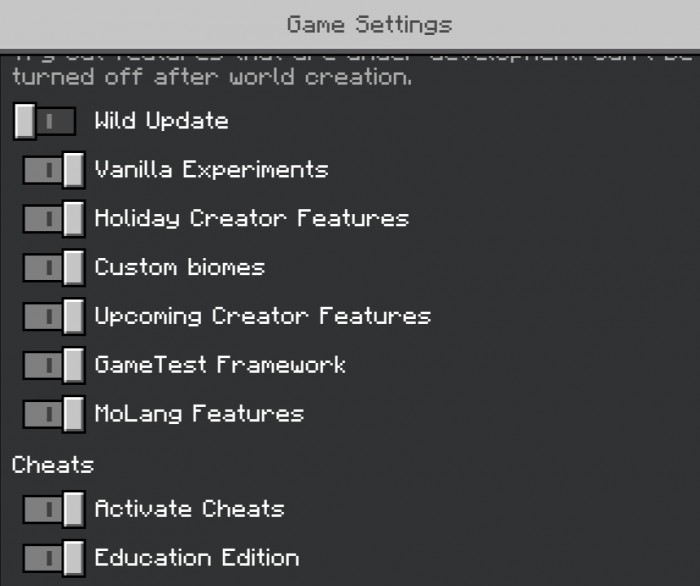 Minecraft addon required settings experimental features black hole craft