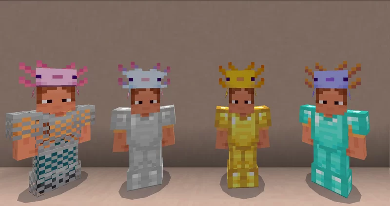 Axolotl Helmets! — Minecraft Bedrock texture pack, screenshot 1